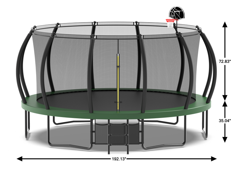 16FT Trampoline with Basketball Hoop - Recreational Trampolines with Ladder, Shoe Bag and Galvanized Anti-Rust Coating