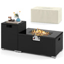 2-Piece Outdoor Rattan Fire Table Set 32 Inch Rectangle Gas Firepit with Tank Cover by LJGDeals