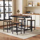 5-Piece Compact Bar Table Set with Table and Stools - Modern Industrial Design, Space-Saving Furniture for Dining Room and Breakfast Nook (Dark Brown)