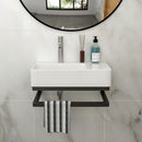 Wall Mounted Rectangular Bathroom Sink With Towel Bar And Faucet Hole - White by HouseOfZazla
