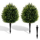 24 Inches Artificial Cypress Topiary Ball Tree Set with Ground Spike-Green