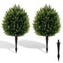 24 Inches Artificial Cypress Topiary Ball Tree Set with Ground Spike-Green by LJGDeals