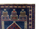 3x5 Vintage Handmade Tribal Wool Rug Balouchi Prayer Rug Afghan Rug Red Blue Wow