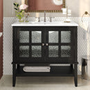 Bathroom Vanity With Ceramic Sink, Adjustable & Open Shelf by HouseOfZazla