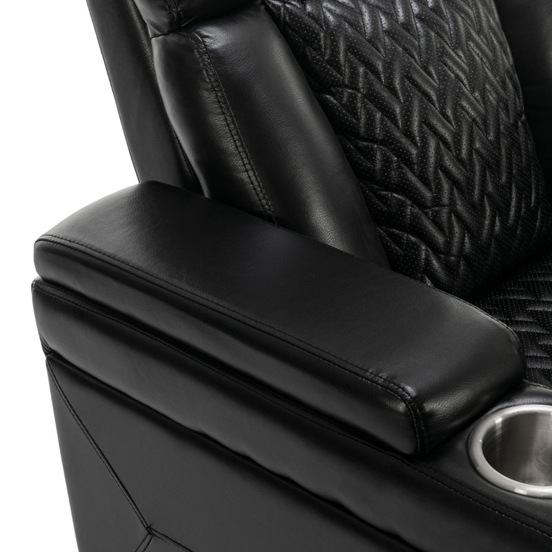 270 Degree Swivel PU Leather Power Recliner Individual Seat Home Theater Recliner with Comforable Backrest, Tray Table, Phone Holder, Cup Holder, USB Port, Hidden Arm Storage for Living Room, Black