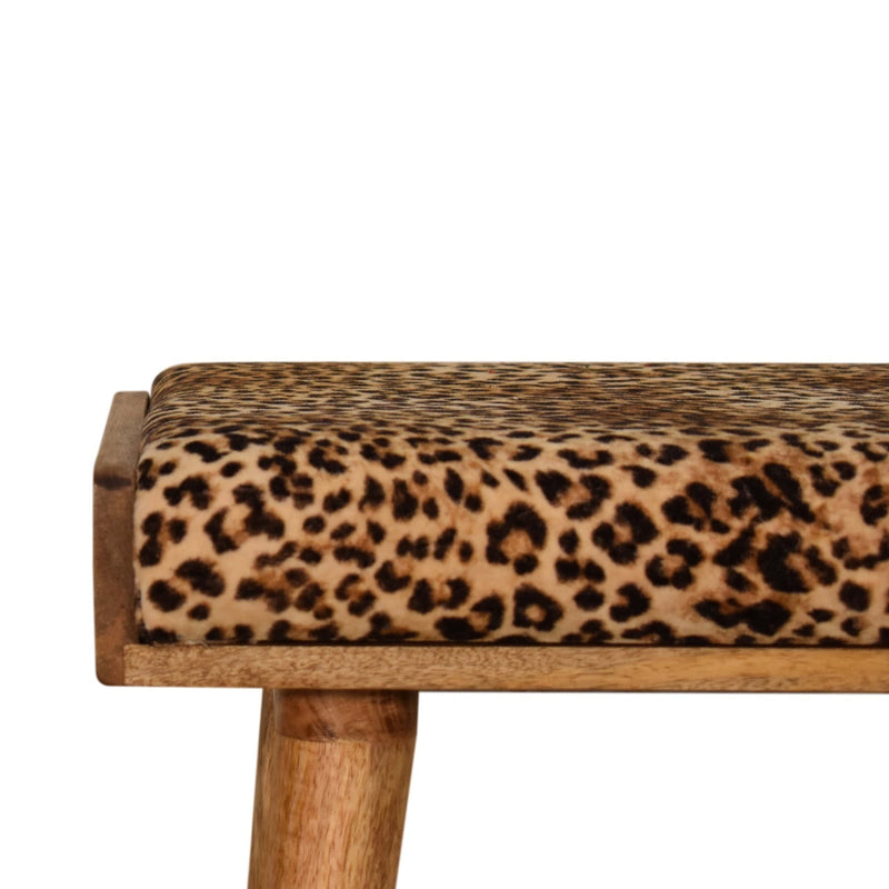 Walker Edison - Artisan Furniture Solid Wood Leopard Velvet Tray Style Footstool