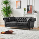 Chesterfield Sofa, High Tech Fabric Roll Armrest, 3 Seater Mid Century Modern Couch - Black by HouseOfZazla
