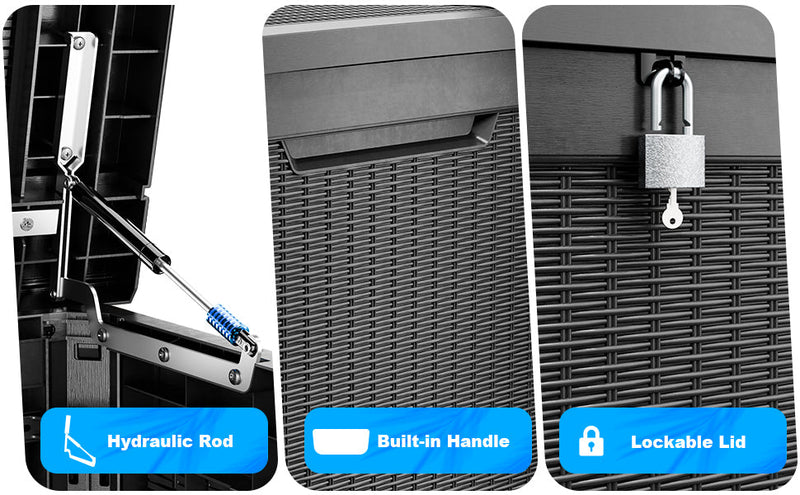 260 Gallon Deck Box, Waterproof Resin Large Outdoor Storgae Box for Patio Furniture, Patio Cushions, Gardening Tools, Pool and Sports Supplies, Lockable (Black)