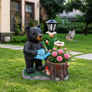 Standing Black Bear Garden Planter with Decorative Solar Lantern by HouseOfZazla