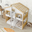House Bunk Bed With Roof, Window, Window Box, Door, With Safety Guardrails And Ladder by Unique Piece Furniture
