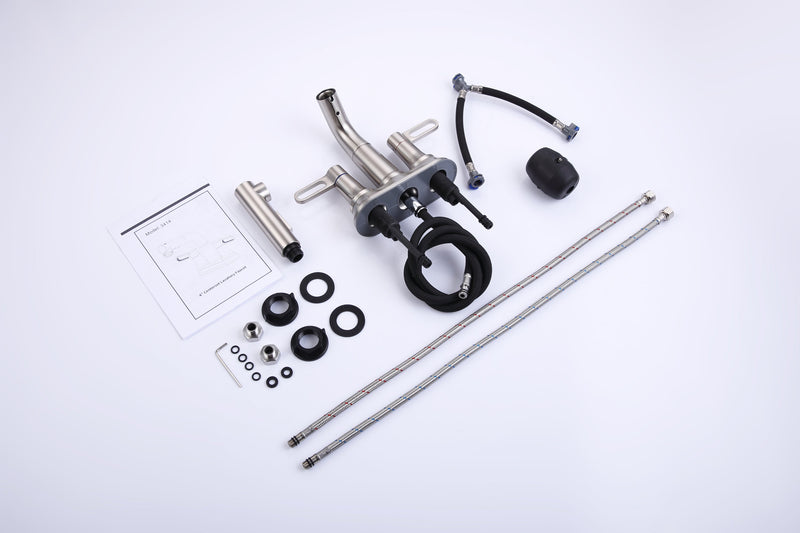 2 Handle Bathroom Sink Faucet 3 Hole with Pull Out Sprayer, Centerset Bathroom Faucets, 4 Inch Centerset Bathroom Faucet with Retractable Hose, Hot and Cold Water Mixing Faucet