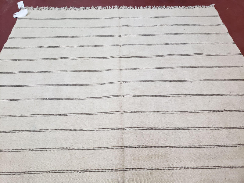 New Turkish Kilim Rug, Striped Area Rug, Southwestern Style, Off-white/Ivory Color, 5x8 Kilim Carpet, Hand-Knotted, Flatweave, Wool
