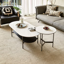 Contemporary Coffee Table Sintered Stone Surface With Ceramic Finish Double Layer Design Base Matte Shelf Modern Living Room Center Table - White / Gray by HouseOfZazla