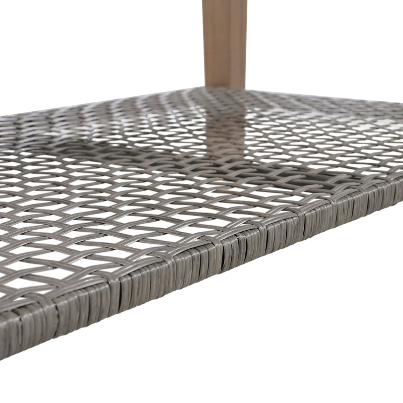 4-Piece Rattan Outdoor Conversation Sofa Set with Wooden Coffee Table and Cushions Seating 5 People for Patio, Garden and Backyard (Grey)