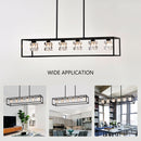 6 Light Farmhouse Chandelier, Modern Industrial Linear Rectangular Crystal Pendant Light Cage Chandelier For Dining Room, Kitchen Island, Bar, Long Table, G9*6 Bulbs Included - Matte Black by HouseOfZazla