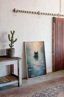 Mystical Black Cat in Water – Dreamy Water Lily Painting