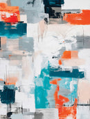 Blue Teal Abstract Canvas Wall Art, Modern Textured Painting Print, Navy Orange White Contemporary Art, Neutral Living Room Decor, Office Art