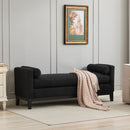 Elegant Upholstered Bench, Daybed, Ottoman With Wood Legs & 2 Bolster Pillows - Black Boucle by HouseOfZazla