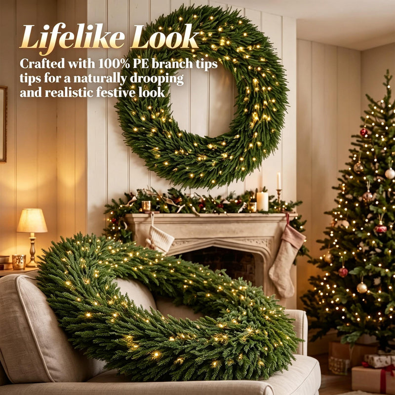 48 In Artificial Norfolk Pine Christmas Wreath, Pre-Lit, photo 9 of 10