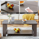 A modern and practical gray textured coffee table,tea table.Double layered coffee table made of MDF material,. Suitable for living room,bedroom and study room. 43.3"x21.6"x16.5" CT-16