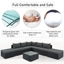8-Pieces Outdoor Patio Furniture Sets, Garden Conversation Wicker Sofa Set, Single Sofa Combinable, Gray Cushions Black Wicker
