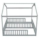 Double Twin House-Style Floor Bed with Fence, Guardrails, without door, Grey(Old Sku:W504P143316)