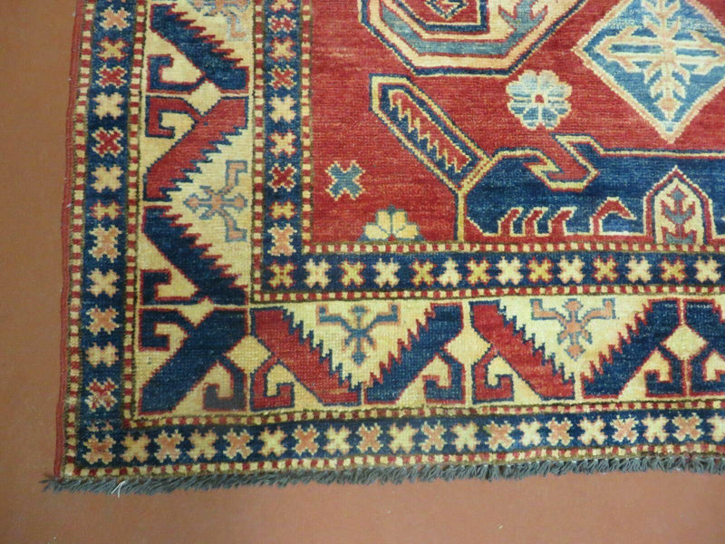 4' X 6' Vintage Handmade Turkish Kazak Pattern Wool Rug Carpet Nice