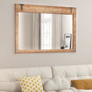 39 x 27.5 Inch Farmhouse Rustic Barn Door Wall Mirror with Wood Frame-Natural by LJGDeals