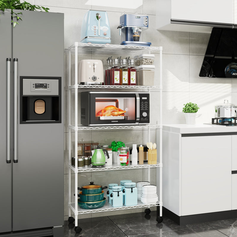 5 Tier Shelf Wire Shelving Unit, NSF Heavy Duty Wire Shelf Metal Large Storage Shelves Height Adjustable Utility for Garage Kitchen Office Commercial Shelving Steel Layer Shelf - White