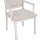 5-Piece Dining Table Set, Two-Size Round To Oval Extendable Butterfly Leaf Wood Dining Table and 4 Upholstered Dining Chairs with Armrests (Brown+White)