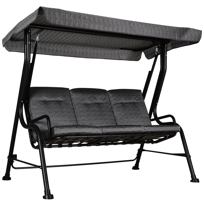 3-Seat Patio Swing Chair, Outdoor Swing Glider with Adjustable Canopy, Removable Thicken Cushion, and Weather Resistant Steel Frame, for Garden, Poolside, Backyard, Black