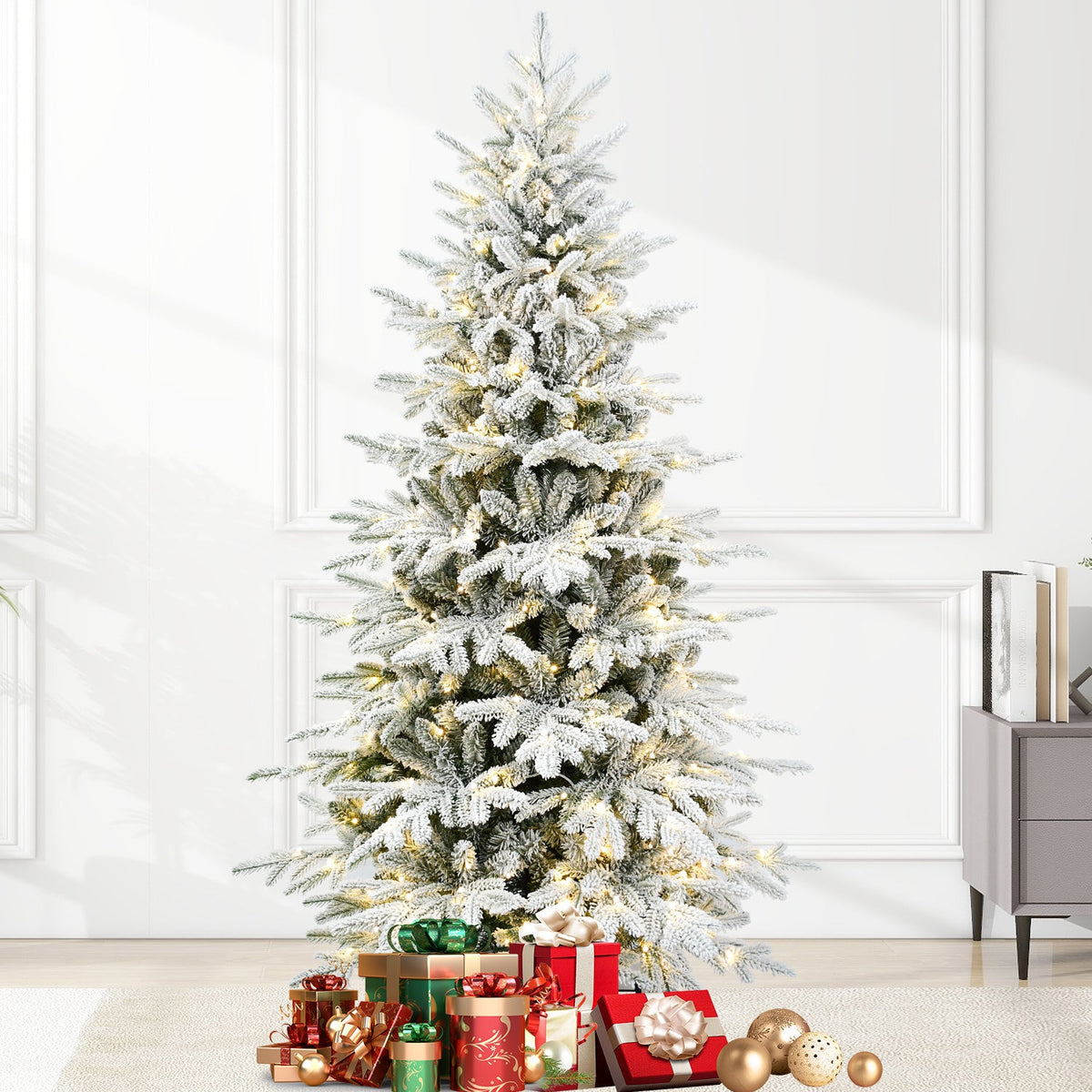 6FT Snow Flocked Artificial Christmas Tree with LED Lights, photo 2 of 10