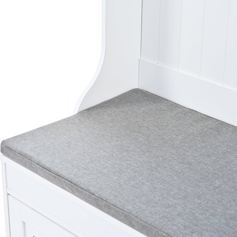 5-in-1 Entryway Bench with Shutter-shaped doors, Coat Rack, Cushion and 4 Sturdy Hooks, 47.2" Wide Hall Tree with Storage Bench for Hallway, Entryway, Living Room