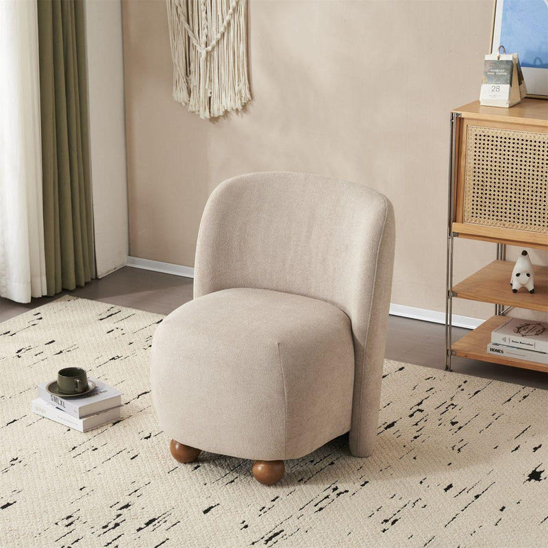 Modern Low Back Accent Chair, Upholstered Armless Living Room Chairs, Round Pine Wood Feet, for Small Living Spaces, Living Room, Bedroom, Balcony, Office, Reading Nook, Khaki
