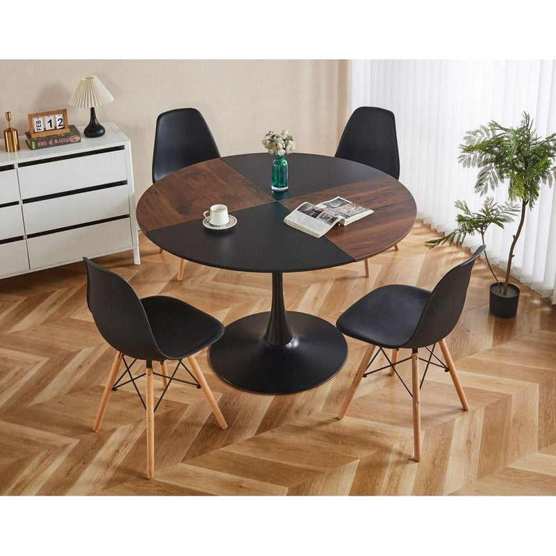 1+4,5pieces dining set, Table metal leg Mid-century Dining Table for 4-6 people With Mdf Table Top, Pedestal Dining Table, End Table Leisure Coffee Table