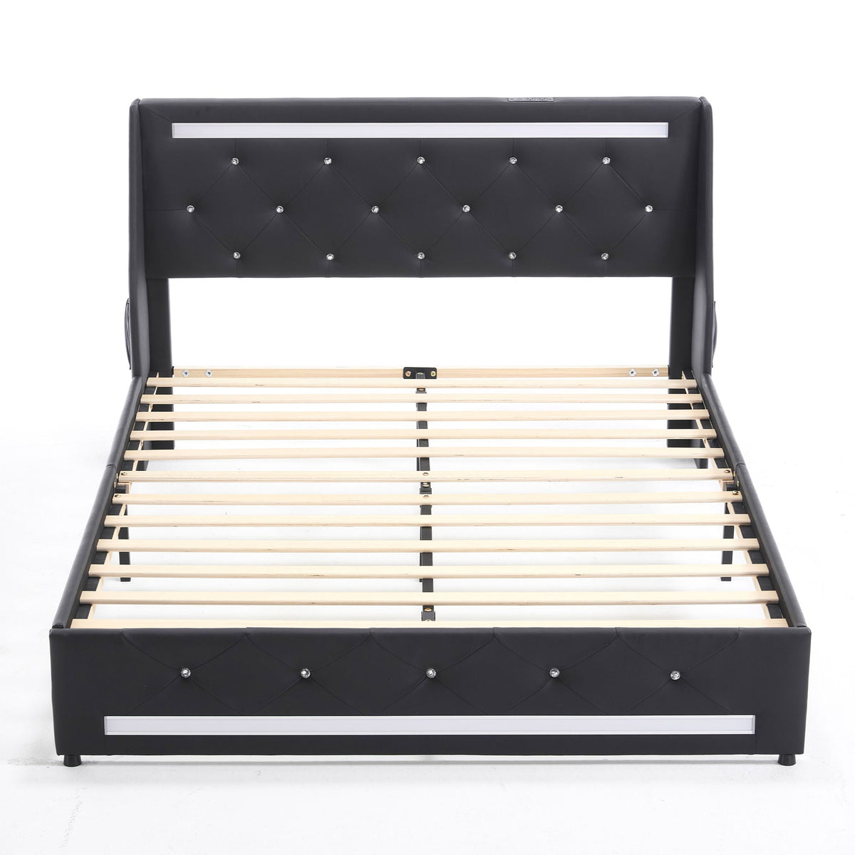 Wingback Upholstered Bed Frame With LED Lights, Charging Station, photo 14 of 40