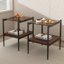 Modern Rectangle End Table (Set of 2) With Tempered Glass Tabletop And Layer - Brown by HouseOfZazla