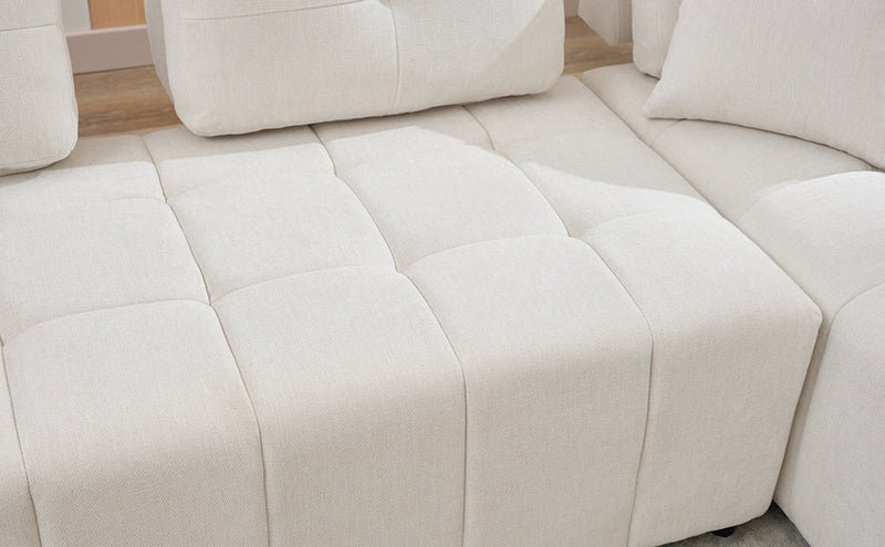 91.73" L-shaped Sofa Sectional Sofa Couch with 2 Stools and 2 Lumbar Pillows for Living Room, Biege