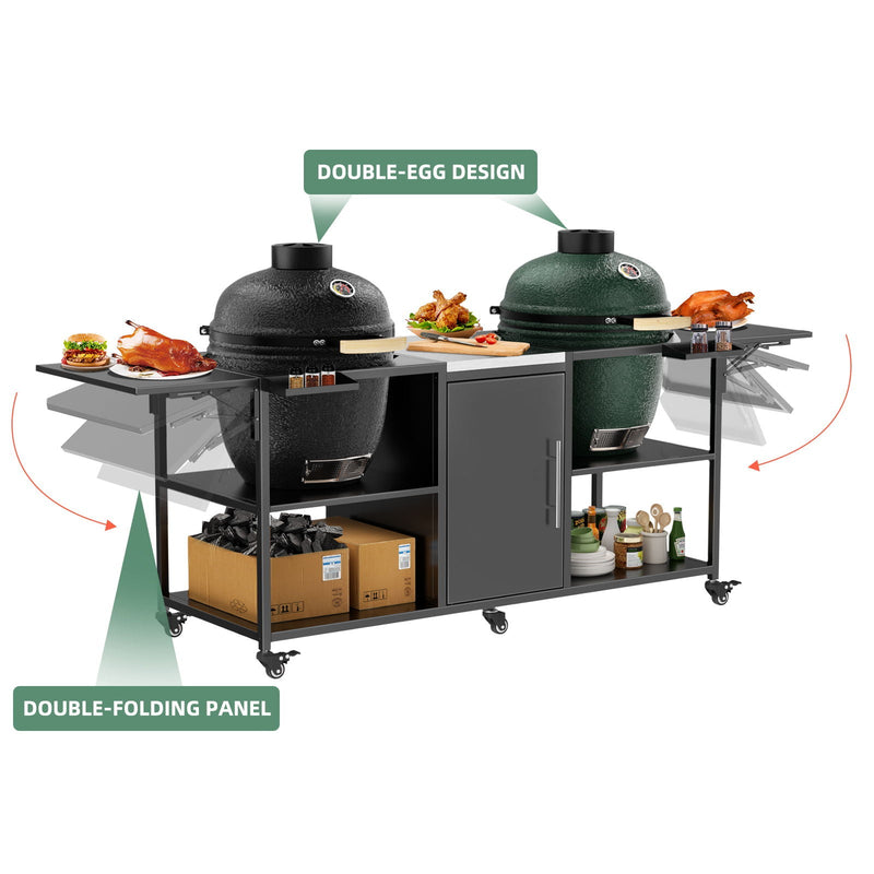 Outdoor Grill Cart For 2 Big Egg - Black / Silver, photo 4 of 12