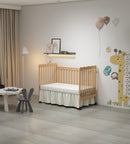 3-In-1 Convertible Crib In Natural, Made Of Sustainable Pinewood, Non-Toxic Finish, Comes With Locking Wheels, Wooden Nursery Furniture