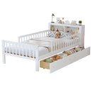 Bed With Headboard Storage Rack, 2 Under Bed Drawers, 3 Side Guardrails For Safety by HouseOfZazla