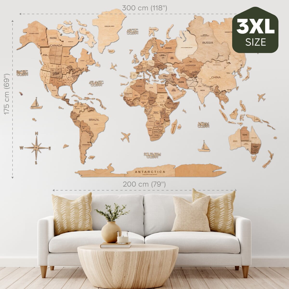 3D Wooden World Map Gold, photo 21 of 22