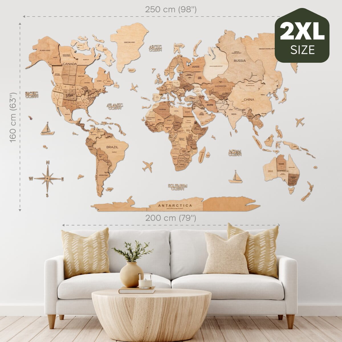 3D Wooden World Map Gold, photo 20 of 22