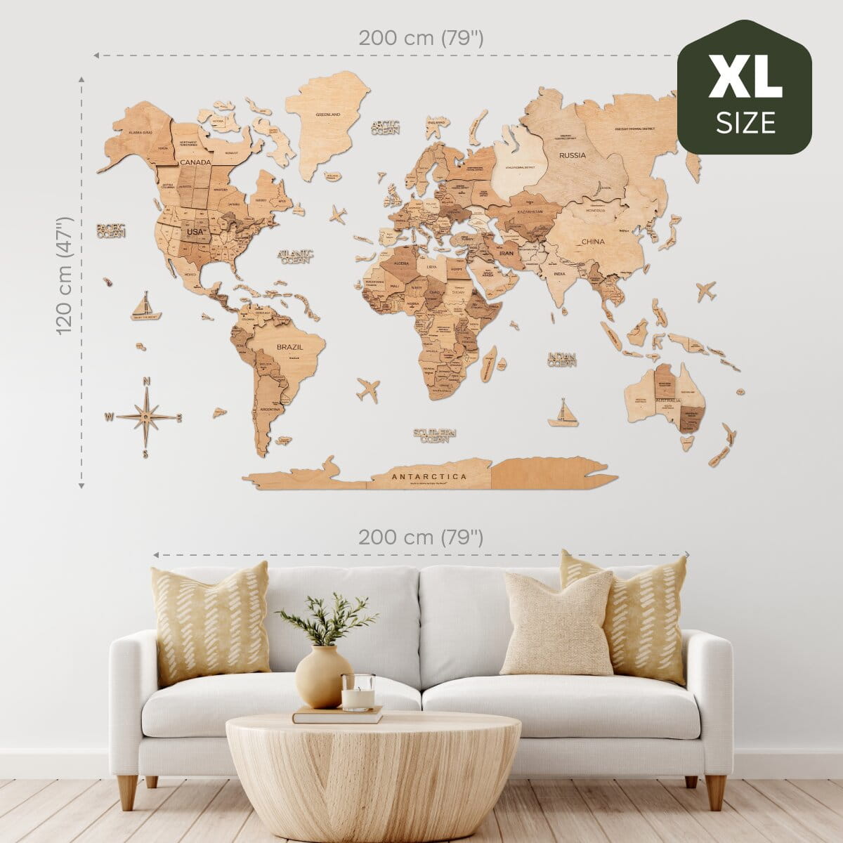 3D Wooden World Map Gold, photo 19 of 22