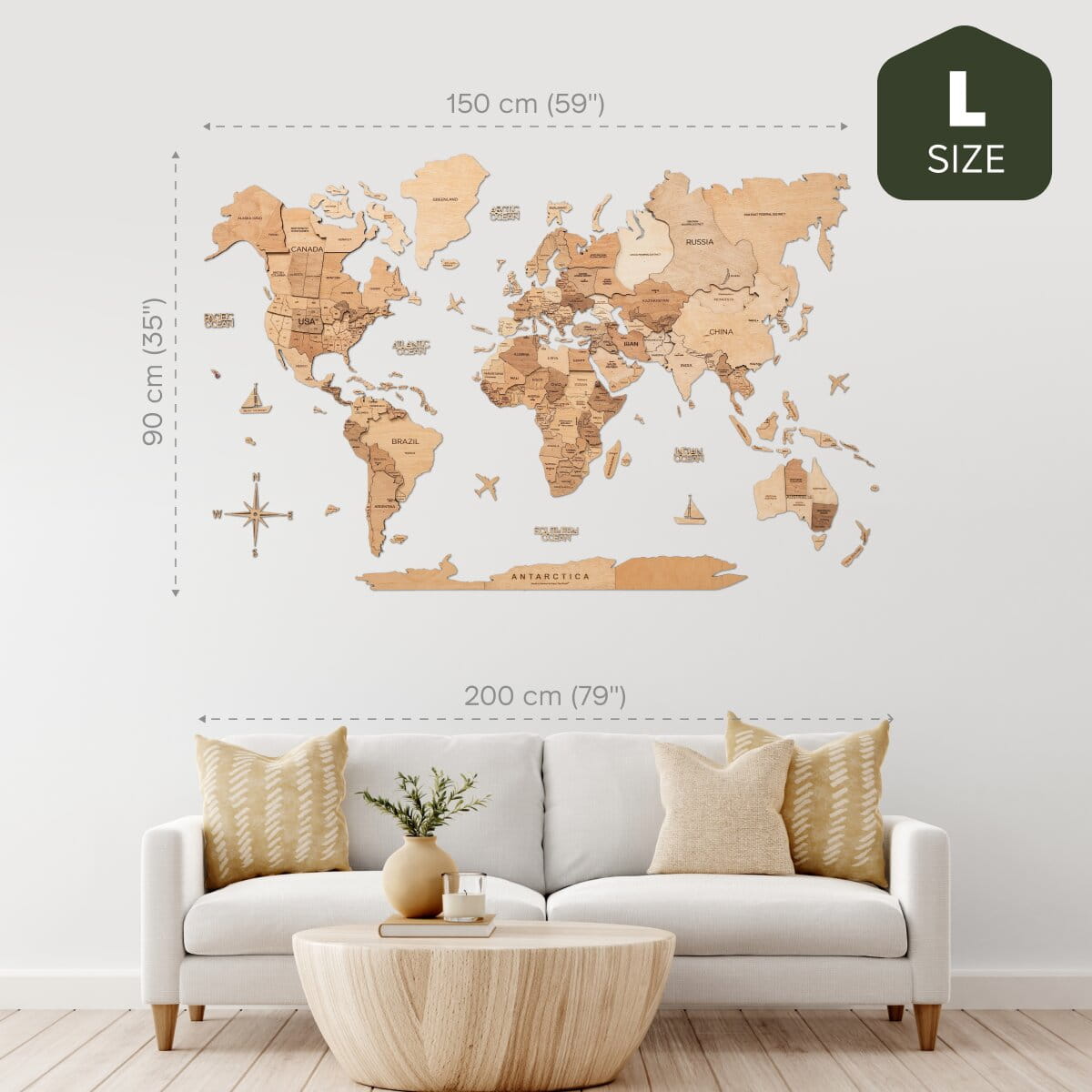 3D Wooden World Map Gold, photo 18 of 22