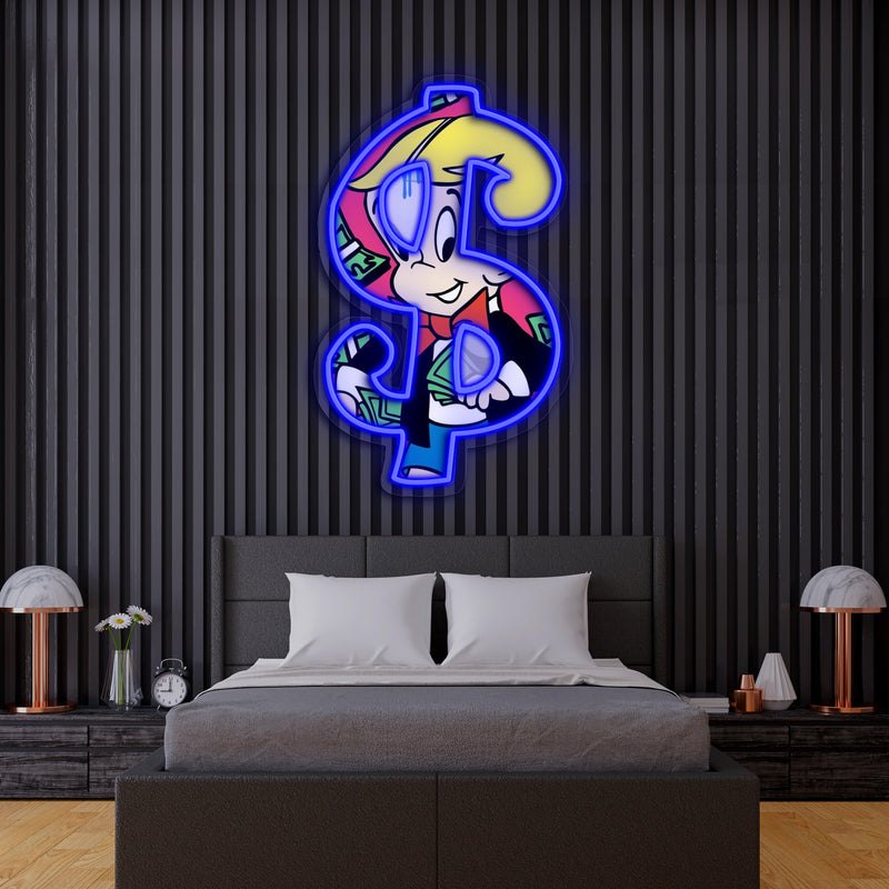 UV Printed Neon Richie Rich , Richie RichNeon Wall Art, Neon Light Sign, Custom Neon Sign, UV Print Neon Sign,Acrylic Neon Sign,Neon Gifts