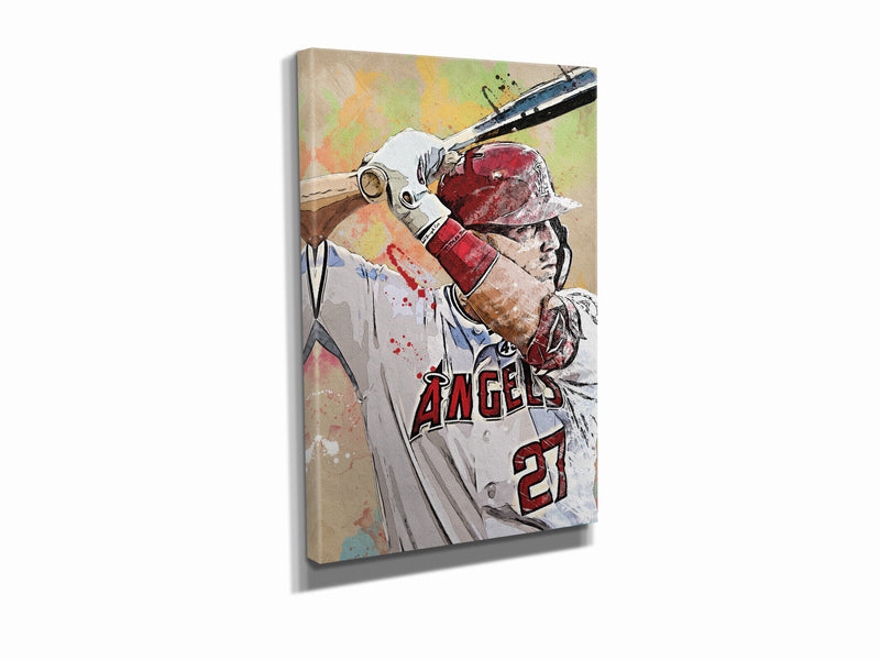 Mike Trout Poster Los Angeles Angels Baseball Hand Made Posters Canvas Print Kids Wall Art Man Cave Gift Home Decor