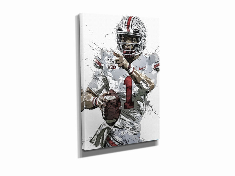 Justin Fields Poster Ohio State Buckeyes Football Painting Hand Made Posters Canvas Print Kids Wall Art Man Cave Gift Home Decor