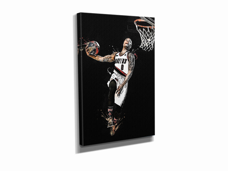 Damian Lillard Illustration Dunk Poster Portland Trail Blazers Basketball Hand Made Posters Canvas Print Kids Wall Art Home Man Cave Gift Decor