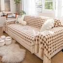 Jacquard Plush Houndstooth Sofa Throw Cover, Cover Throws for Sofas, Stylish Living Room Throws